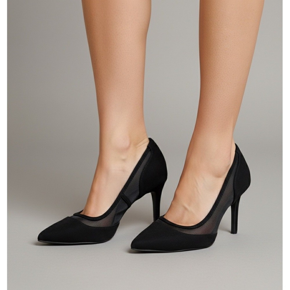 BCBG Generation Asher Mesh Slip-On Heels Women's 6M Black Faux Suede Pumps Shoes